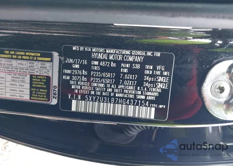 2017 Hyundai Santa Fe Sport 2.4L z USA, uszkodzony, nr VIN 5XYZU3LB7HG437154